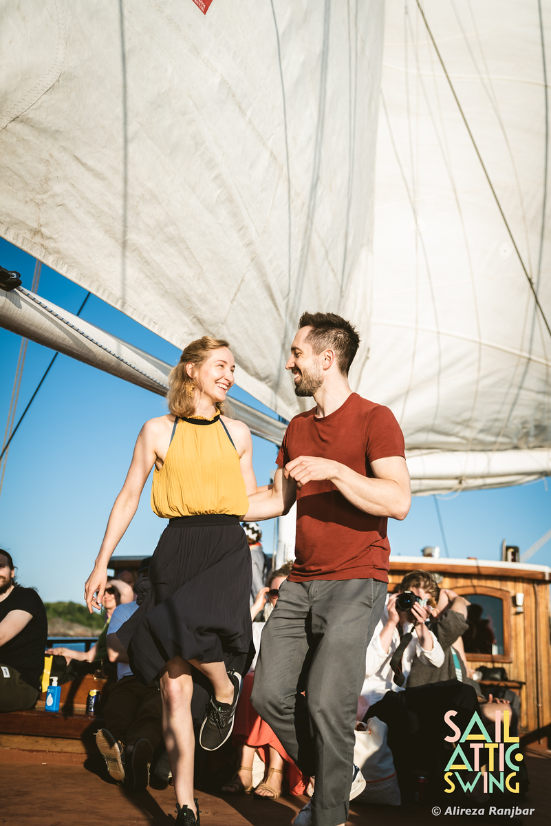 Tanja and Kay dancing on a ship